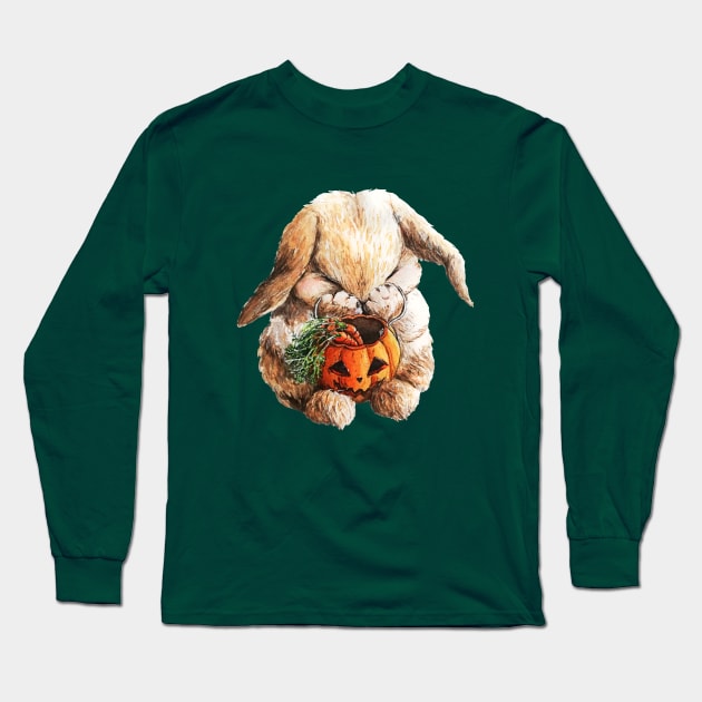 Cute Halloween Bunny with pumpkin basket Long Sleeve T-Shirt by mendic